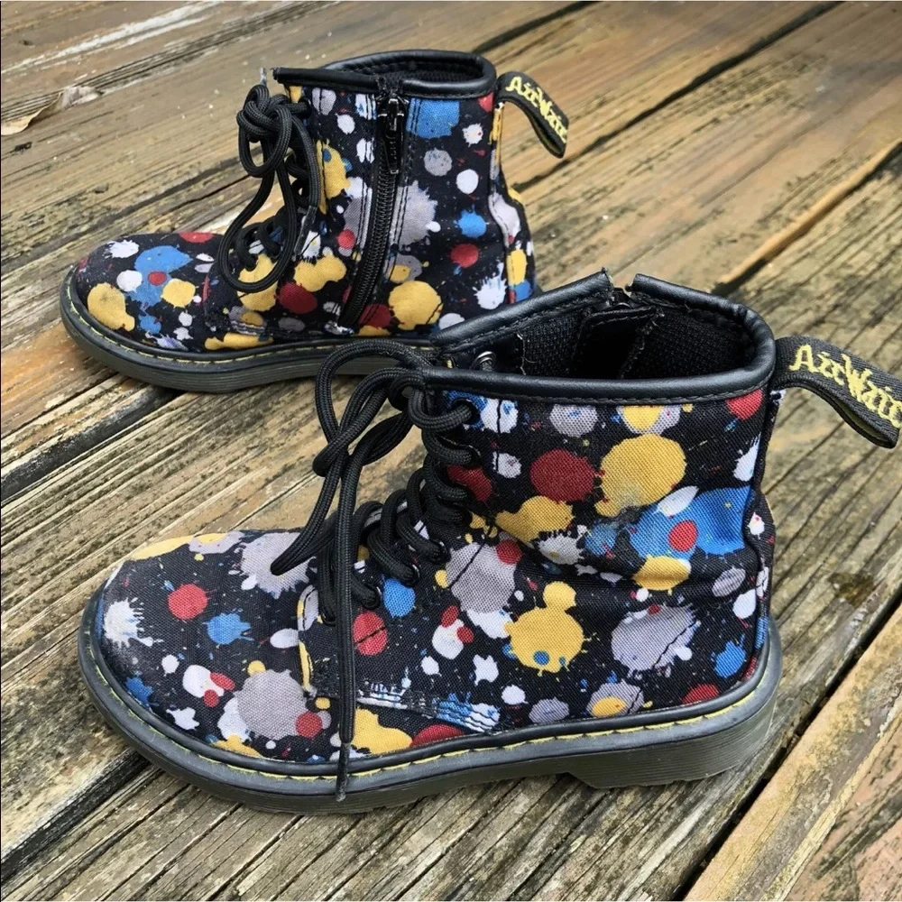 Dr Martens Docs Black Splat Polka Dot Delaney Boots Girls Child 13 EU 32 Shoes